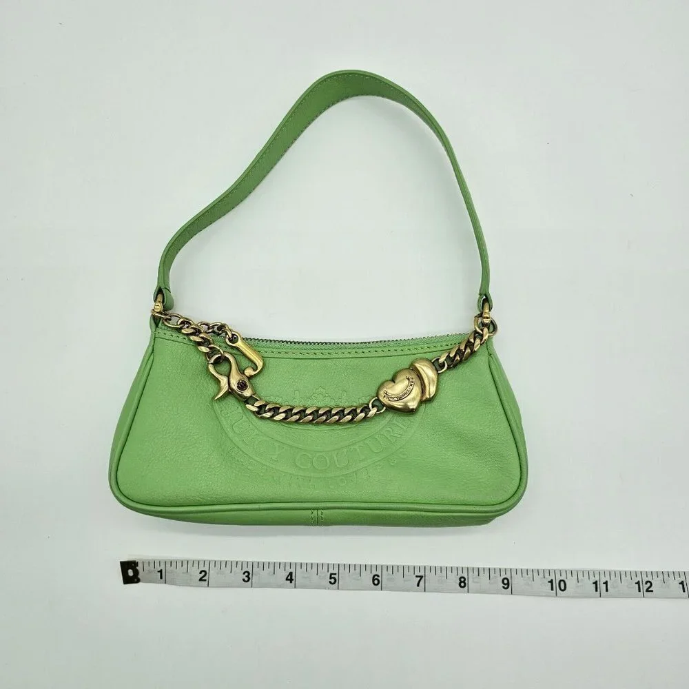 Vintage Y2K Juicy Couture Baguette Shoulder Bag Green Leather Mini Crown Charm - Picture 13 of 16